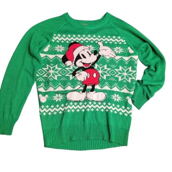 Disney Santa Mickey Mouse Red & Green Christmas Sweater - Picture 2 of 7